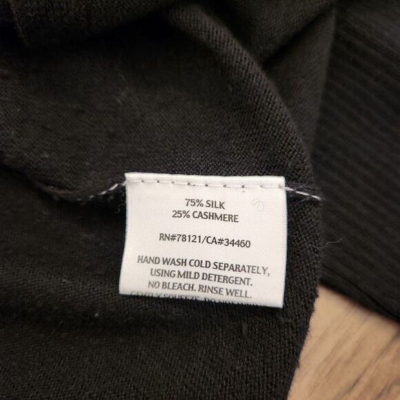 Eileen Fisher Black Silk Cashmere Button Front Cardigan | Size L - Picture 7 of 9